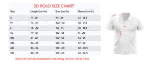 3d polo size chart new