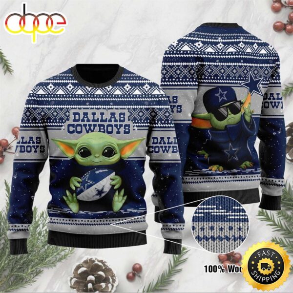 Baby Yoda Dallas Cowboys NFL Christmas Ugly Sweater