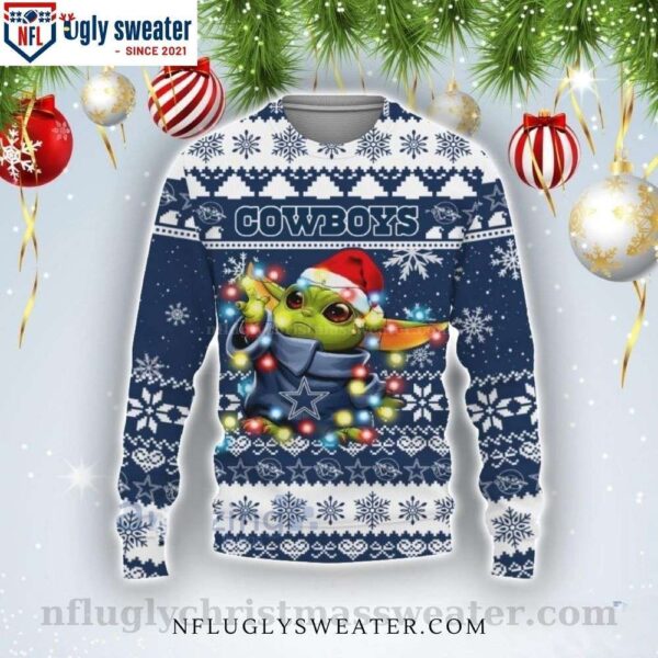 Baby Yoda Star Wars Xmas Lights Dallas Cowboys Ugly Christmas Sweater