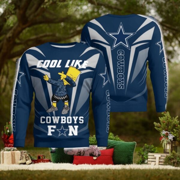 Cute Cool Like Dallas Cowboys Fan Bart Simpson Dab Xmas Gift Ugly Christmas Sweater Amazing Gift 1