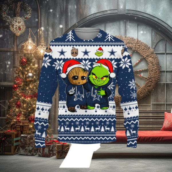 Dallas Cowboys Baby Groot And Grinch Best Friends Football American Ugly Christmas Sweater