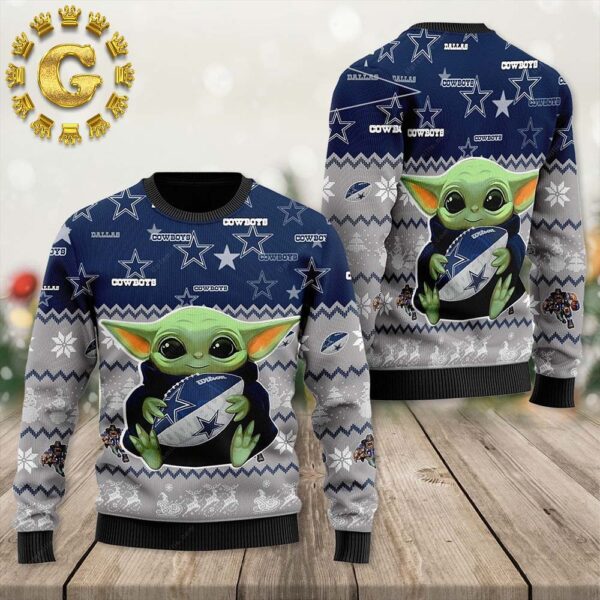 Dallas Cowboys Baby Yoda Pattern Christmas Ugly Sweater