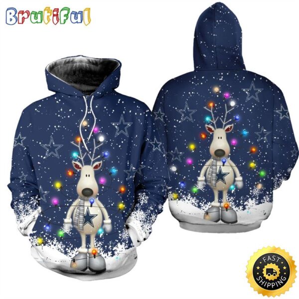 Dallas Cowboys Christmas Reindeer Football NFL All Over print Christmas Hoodie 1