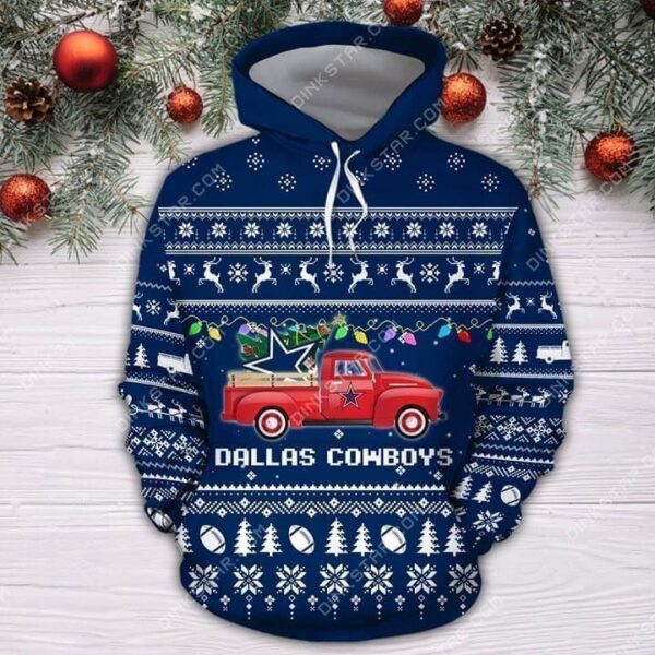 Dallas Cowboys Christmas Truck Ugly Christmas 3D Hoodie 1