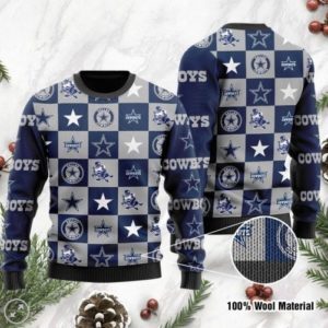 Dallas Cowboys Logo Checkered Flannel Design Christmas Ugly Sweater