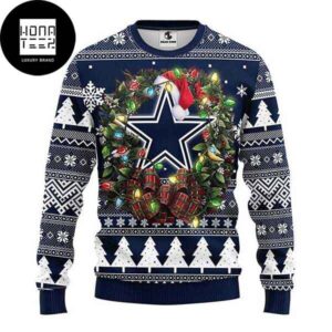 Dallas Cowboys Logo With Santa Hat 2024 Ugly Christmas Sweater