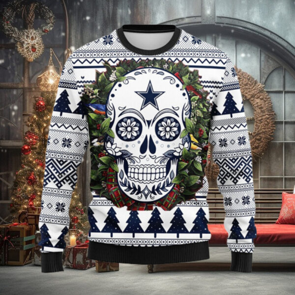 Dallas Cowboys Skull Flower Ugly Christmas Ugly Sweater