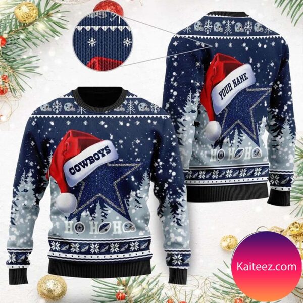 Dallas Cowboys Symbol Wearing Santa Claus Hat Ho Ho Ho Christmas Ugly Sweater