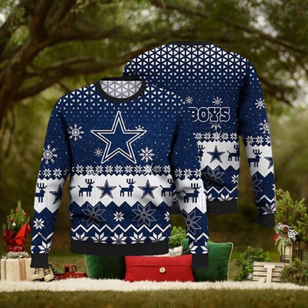 Dallas Cowboys Ugly Sweater Vintage Snowflakes Ugly Christmas Sweater 3D Printed Men And Women Holiday Gift 1