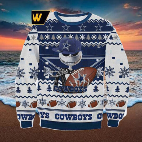 Dallas Cowboys X Jack Skellington Football 2023 Ugly Christmas Sweater 1