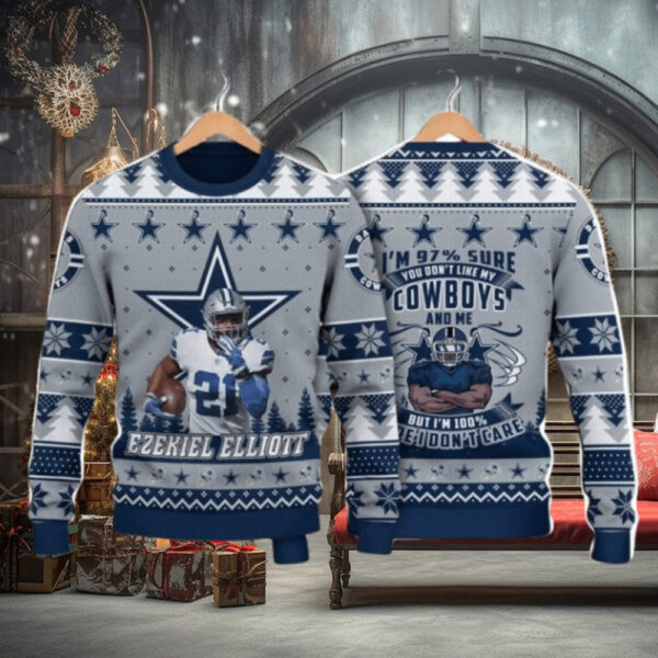 Ezekiel Elliott Dallas Cowboys Do Not Like My Cowboys I Do Not Care NFL Christmas Ugly Sweater