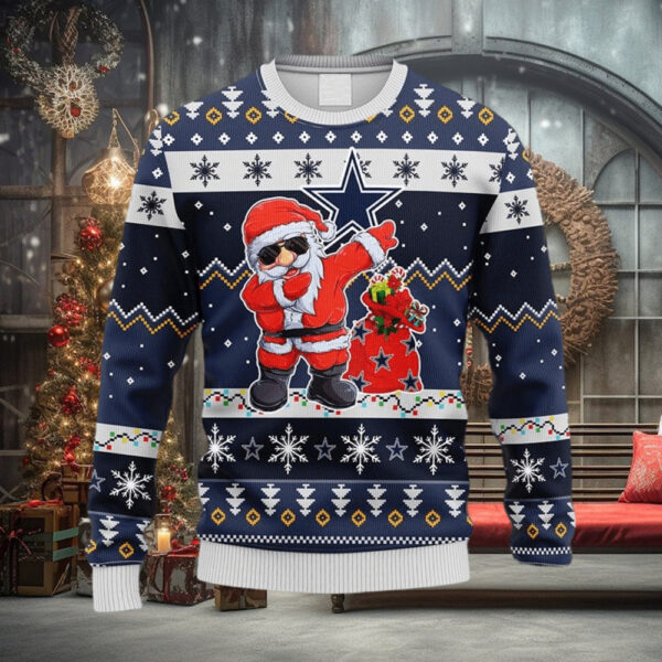 NFL Dallas Cowboys Dabbing Santa Claus Christmas Ugly 3D Sweater