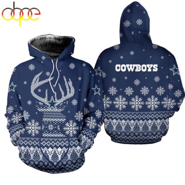 NFL Dallas Cowboys Reindeer Merry Christmas 3D Hoodie 1