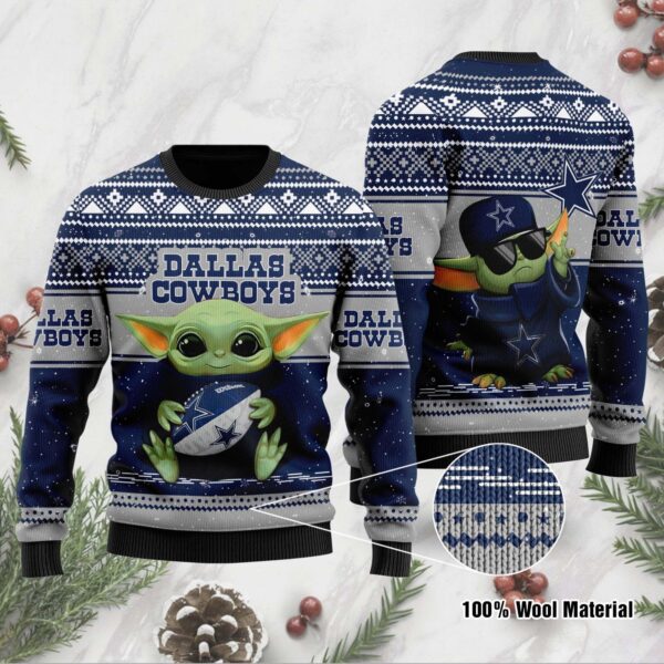 Baby Yoda Dallas Cowboys NFL Christmas Ugly Sweater Christmas Gifts 1