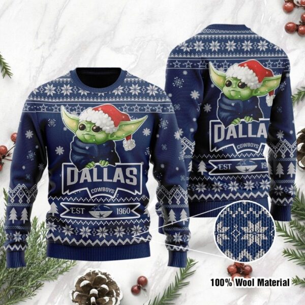 Baby Yoda Grogu Dallas Cowboys Christmas Ugly Sweater Christmas Gifts 1