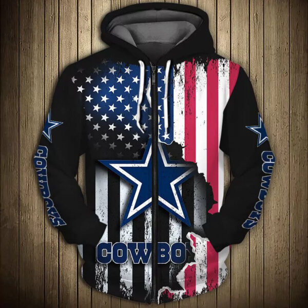 Cowboys Full Zip Pockets Hooded Sports Coat Pullover Hoodie Zip Hoodie 1