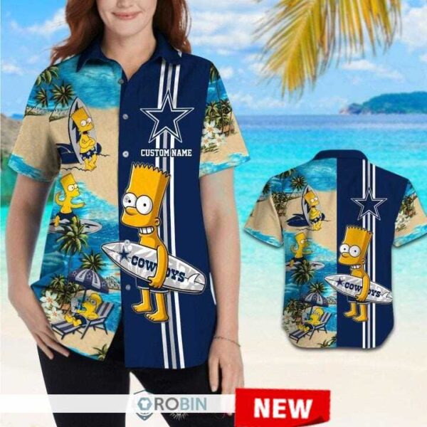 Custom Name Cowboys Bart Simpson Hawaiian Shirt 1