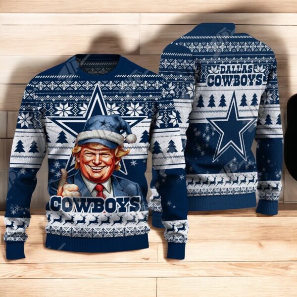 Dallas Cowboys Christmas Donald Trump Knitted Sweater 1