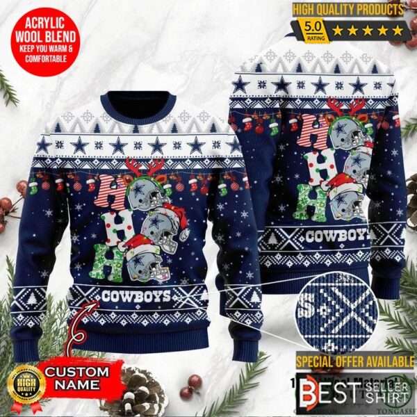 Dallas Cowboys Football Logo Hohoho Christmas Ugly Sweater Personalized 1