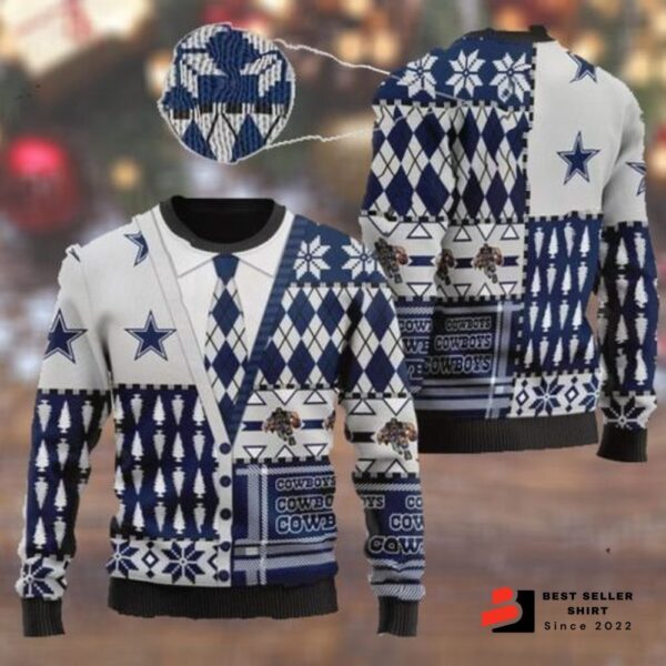 Dallas Cowboys Logo American Football Cardigan Faux Ugly Xmas Sweater 1