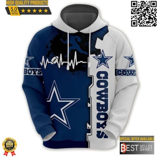 Dallas Cowboys Logo Football 3D Hoodie Heartbeat Nfl 3D Sweatshirt 1