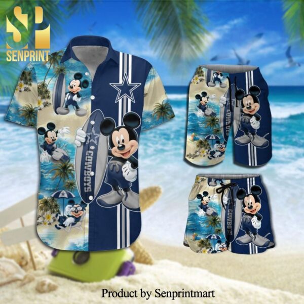 Dallas Cowboys Mickey Mouse Surfing On The Beach Full Printing Combo Hawaiian Shirt