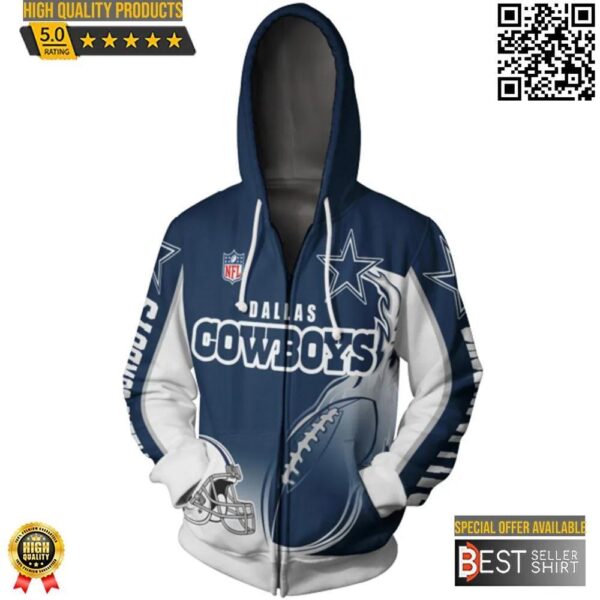 Dallas Cowboys Team Logo Football 3D Hoodie Nfl Flame Ball 3D Sweatshirt 1