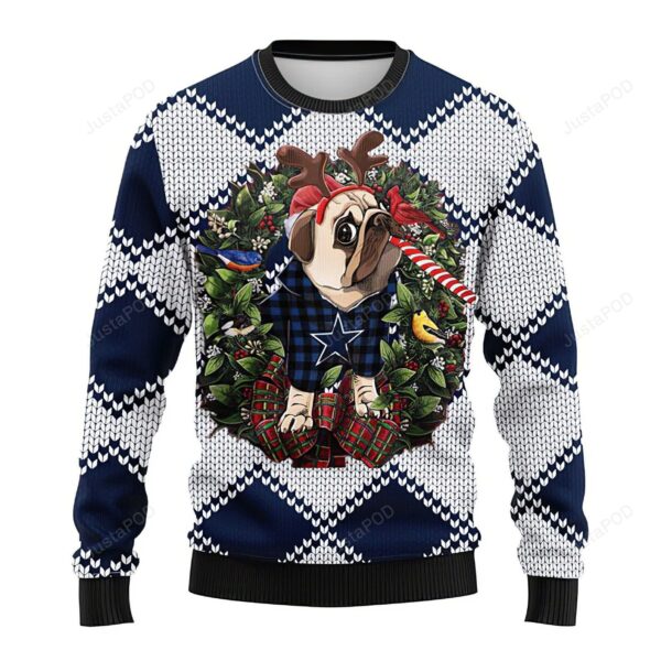 Funny Reindeer Pug Dog Dallas Cowboys Christmas Ugly Sweater Christmas Gifts 1