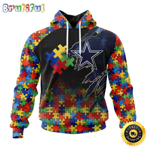 NFL Cowboys Printed 3D Autism Awareness Design Gifts Survivors Pullover Hoodie Zip Hoodie 1