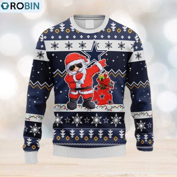 NFL Dallas Cowboys Dabbing Santa Claus Christmas Ugly 3D Sweater 1